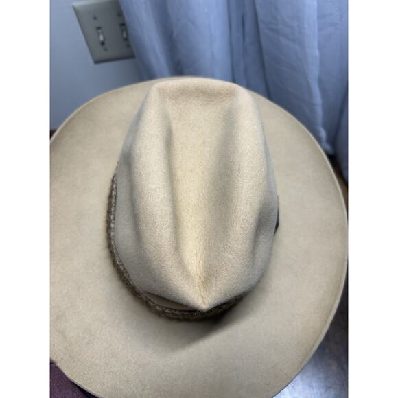 VTG Stetson 4X Western Cowboy Hat Tan Fur Felt Rancher Style USA Braided Buckle - Picture 5 of 16